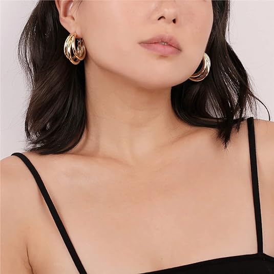 Triple Layer Golden Hoops