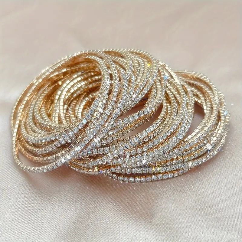 Rhinestone Tennis Wristlet Stretchable Bracelet