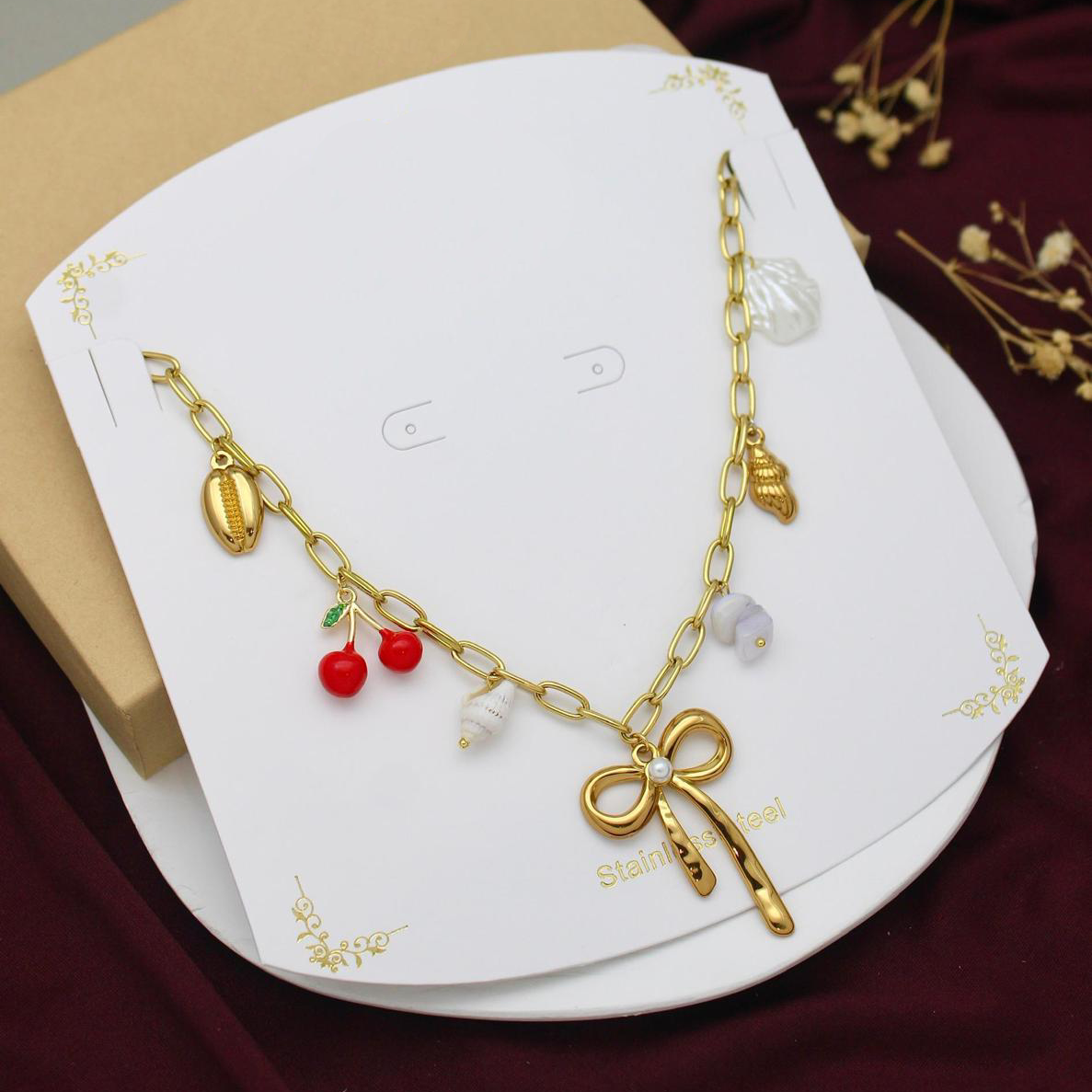 Bow & Cherry Charm Necklace