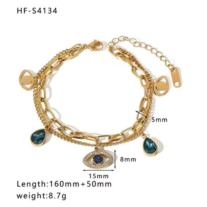 Crystal-Studded 2-Layered Evil Eye Bracelet