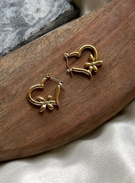 Golden Blossom Heart Hoops