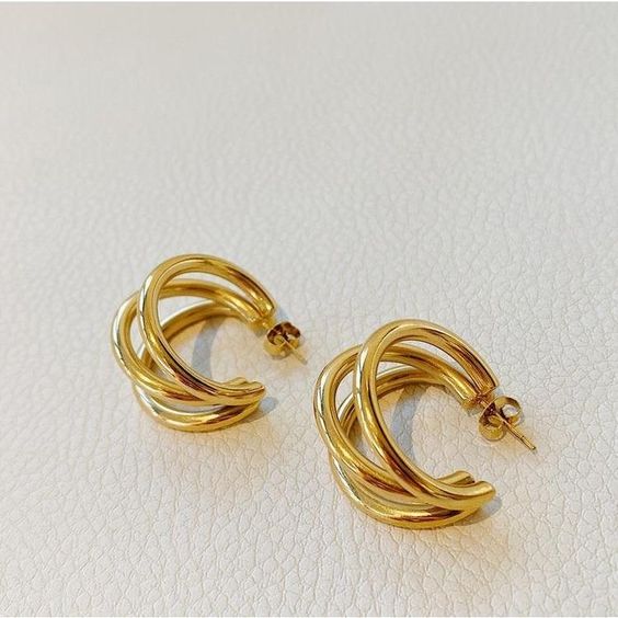 Triple Layer Golden Hoops