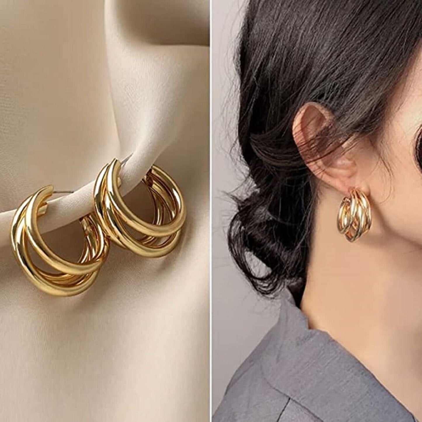 Triple Layer Golden Hoops