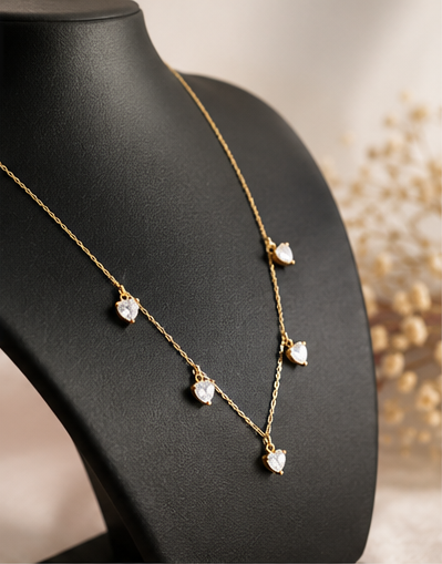 Dainty Gold Five-Heart Station Necklace