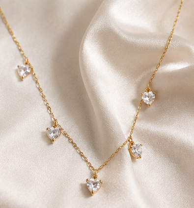 Dainty Gold Five-Heart Station Necklace