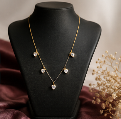 Dainty Gold Five-Heart Station Necklace