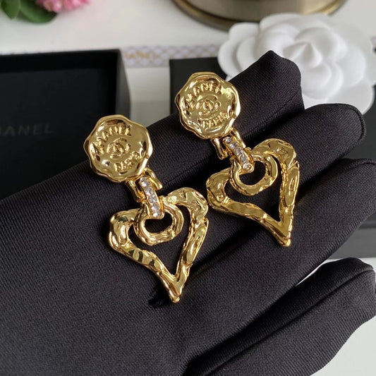 Hammered Heart Long Earrings