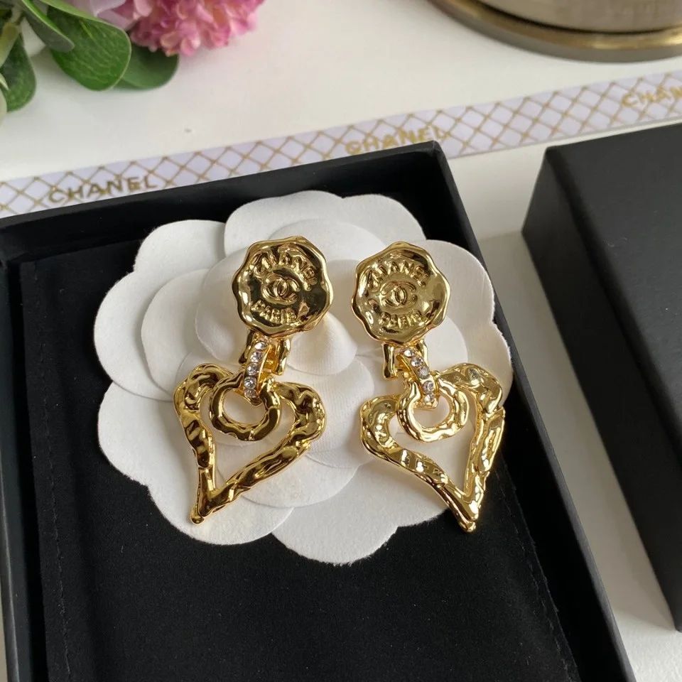 Hammered Heart Long Earrings