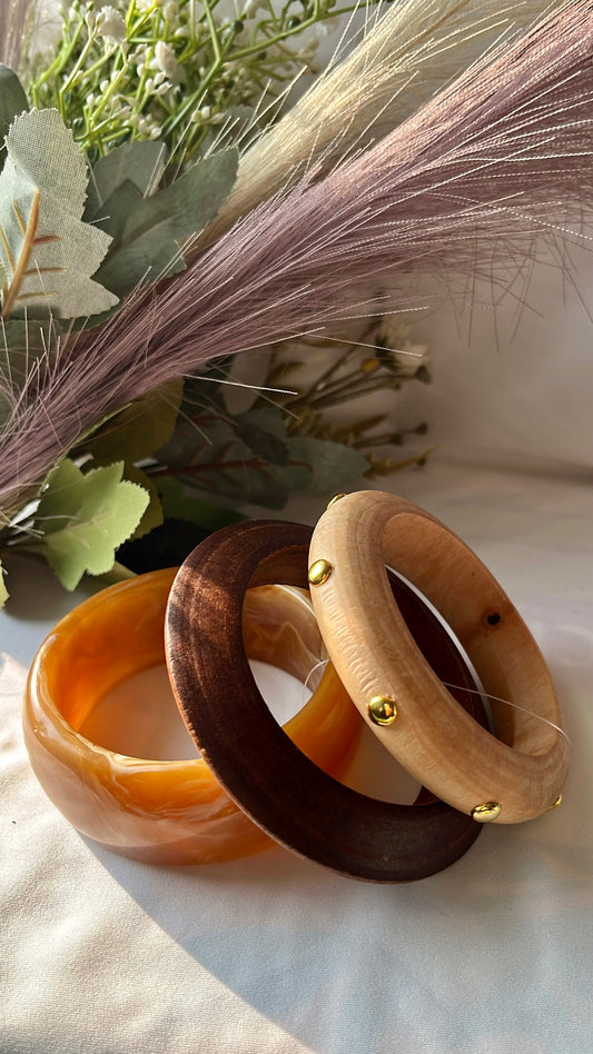 Handcraved Wooden Bangles Combo - Stack of 3 Bangles