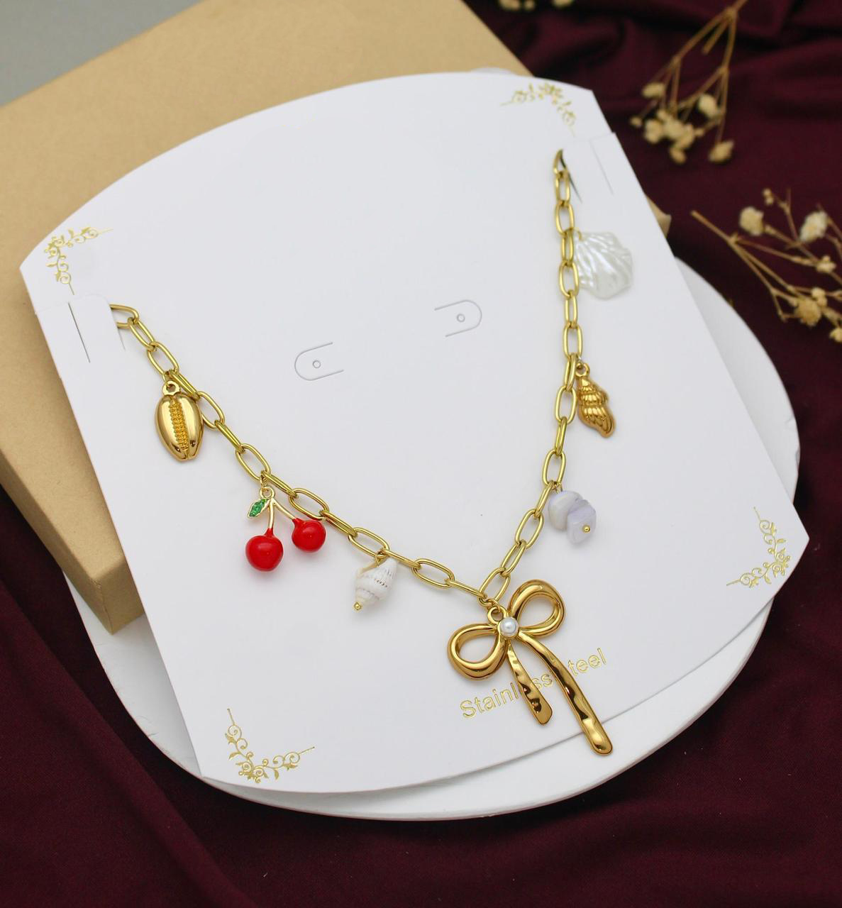 Bow & Cherry Charm Necklace
