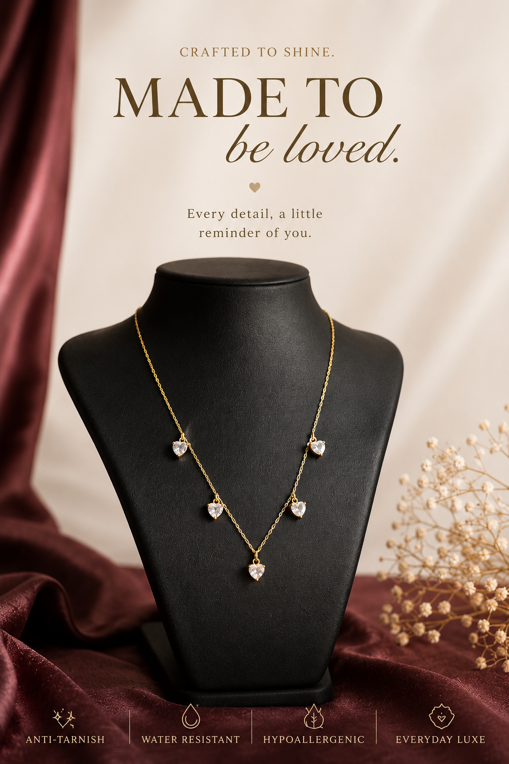 Dainty Gold Five-Heart Station Necklace