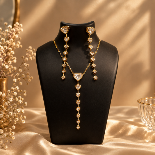 Heart Drop Necklace & Earrings Jewelry Set