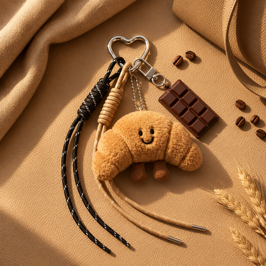 Plush Croissant & Chocolate Bar Bag Charm / Keychain