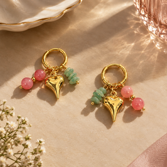 Rosé Heart Charm Hoops