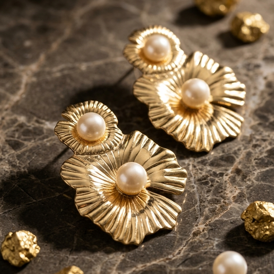 Golden Blossom Pearl Statement Earrings