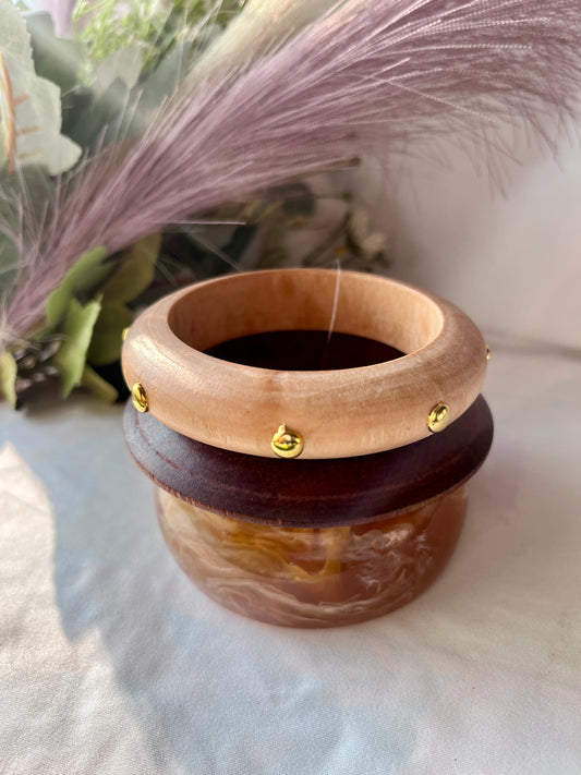 Handcraved Wooden Bangles Combo - Stack of 3 Bangles