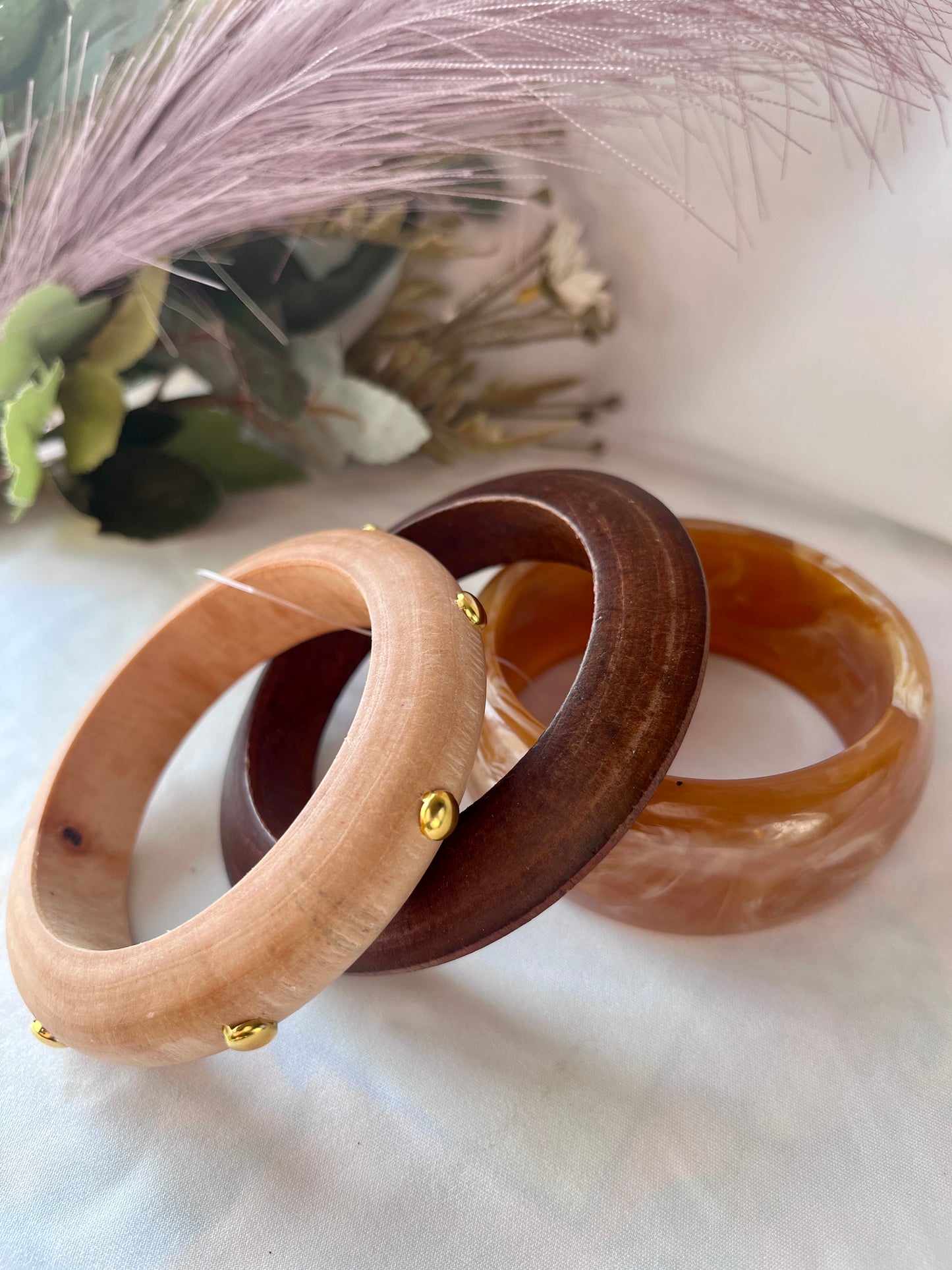 Handcraved Wooden Bangles Combo - Stack of 3 Bangles