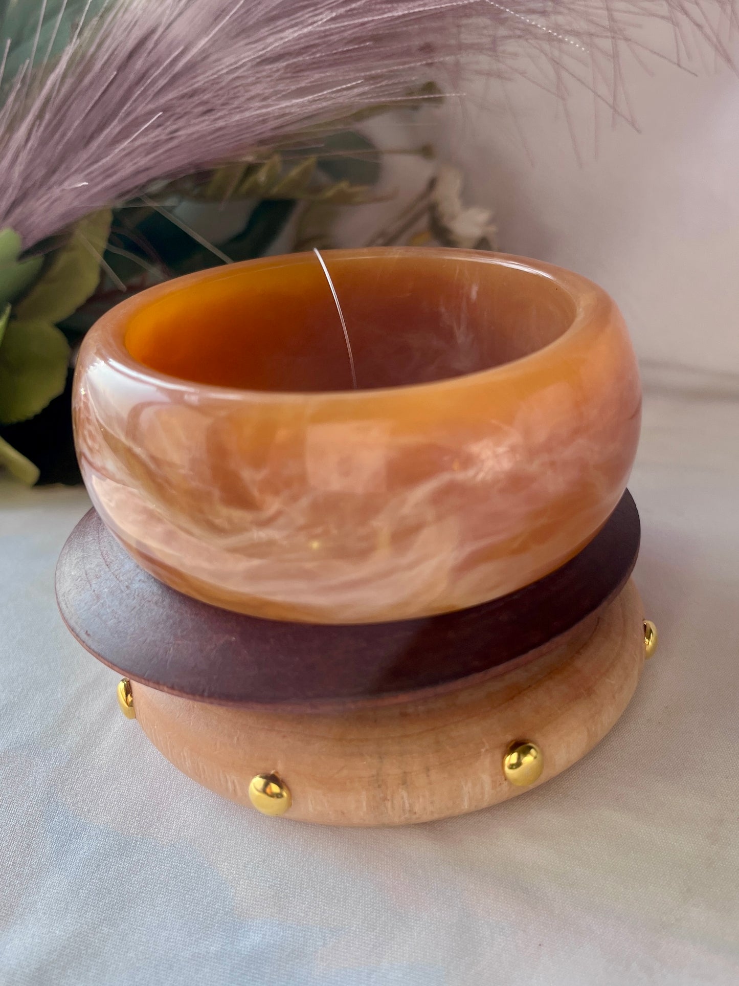 Handcraved Wooden Bangles Combo - Stack of 3 Bangles