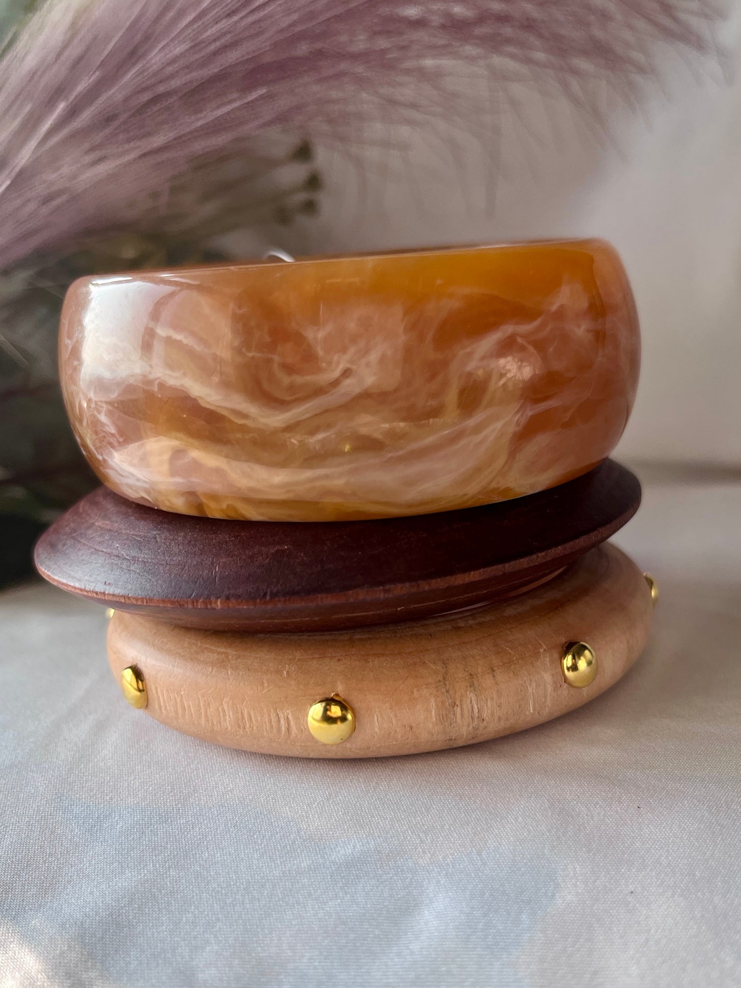 Handcraved Wooden Bangles Combo - Stack of 3 Bangles