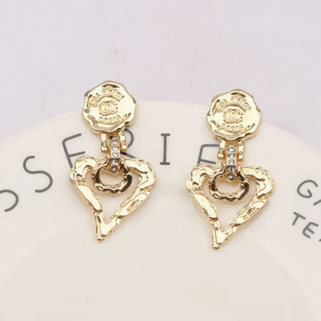 Hammered Heart Long Earrings