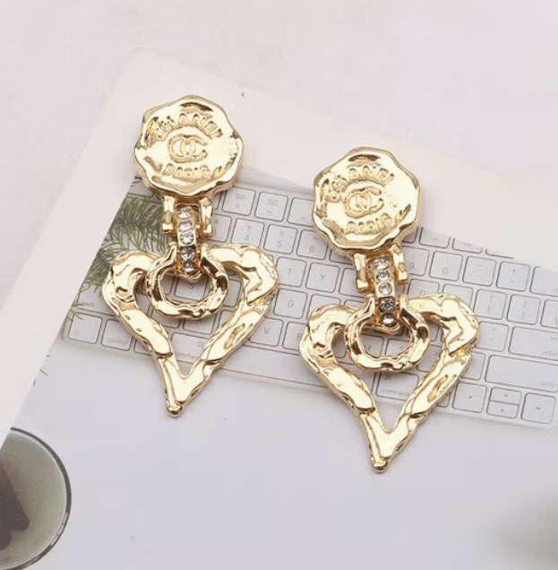 Hammered Heart Long Earrings
