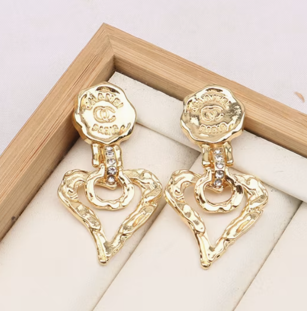 Hammered Heart Long Earrings