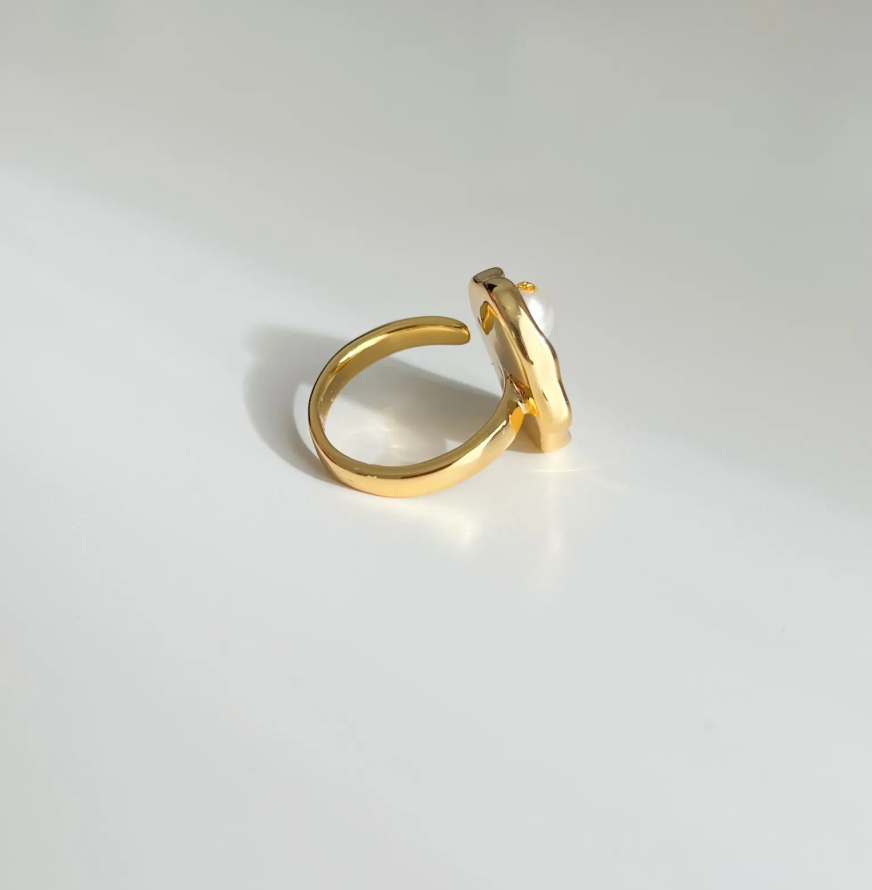 Enamel Flower  Pearl Ring
