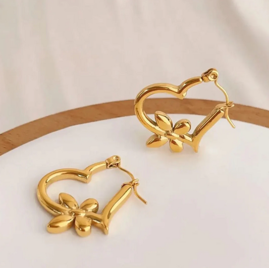 Golden Blossom Heart Hoops