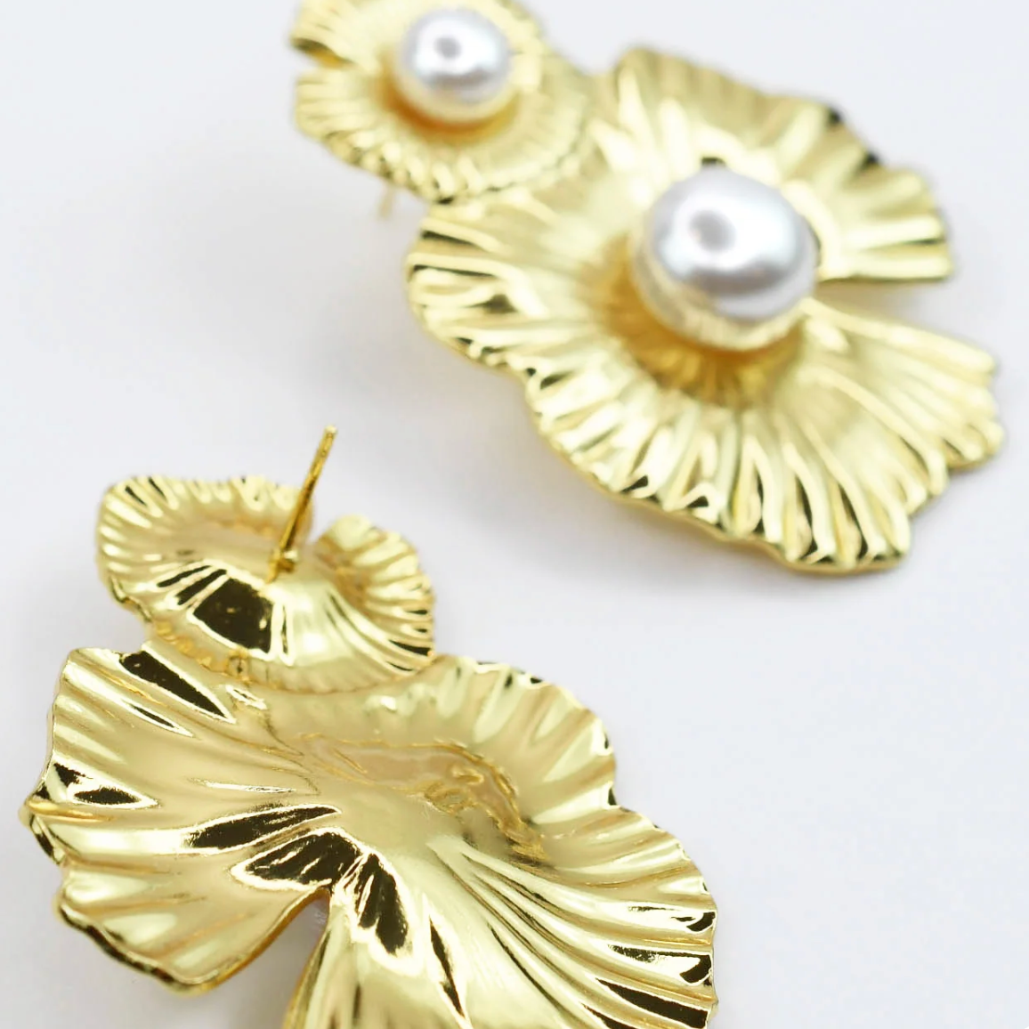 Golden Blossom Pearl Statement Earrings