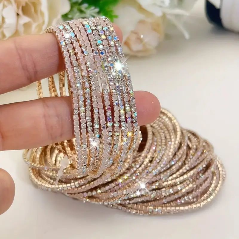 Rhinestone Tennis Wristlet Stretchable Bracelet