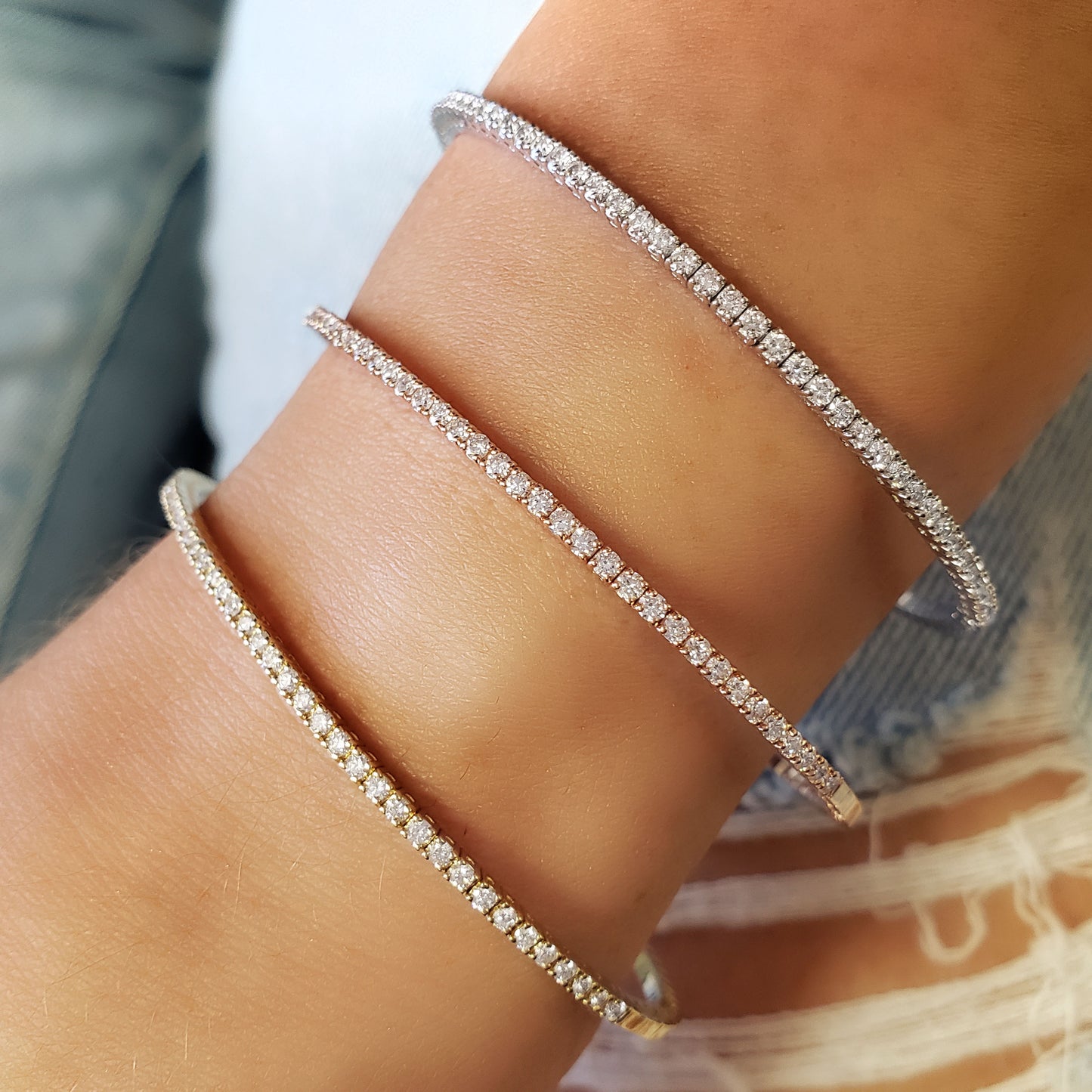 Rhinestone Tennis Wristlet Stretchable Bracelet