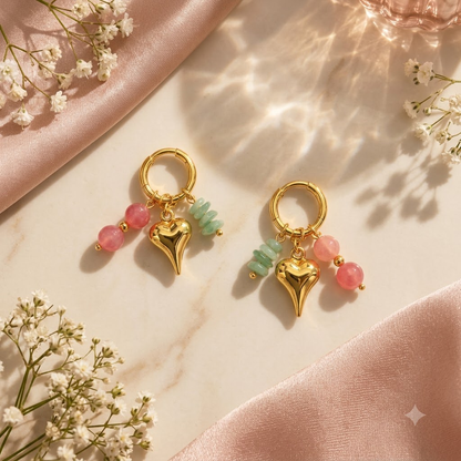 Rosé Heart Charm Hoops