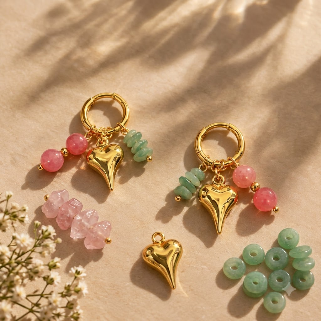 Rosé Heart Charm Hoops