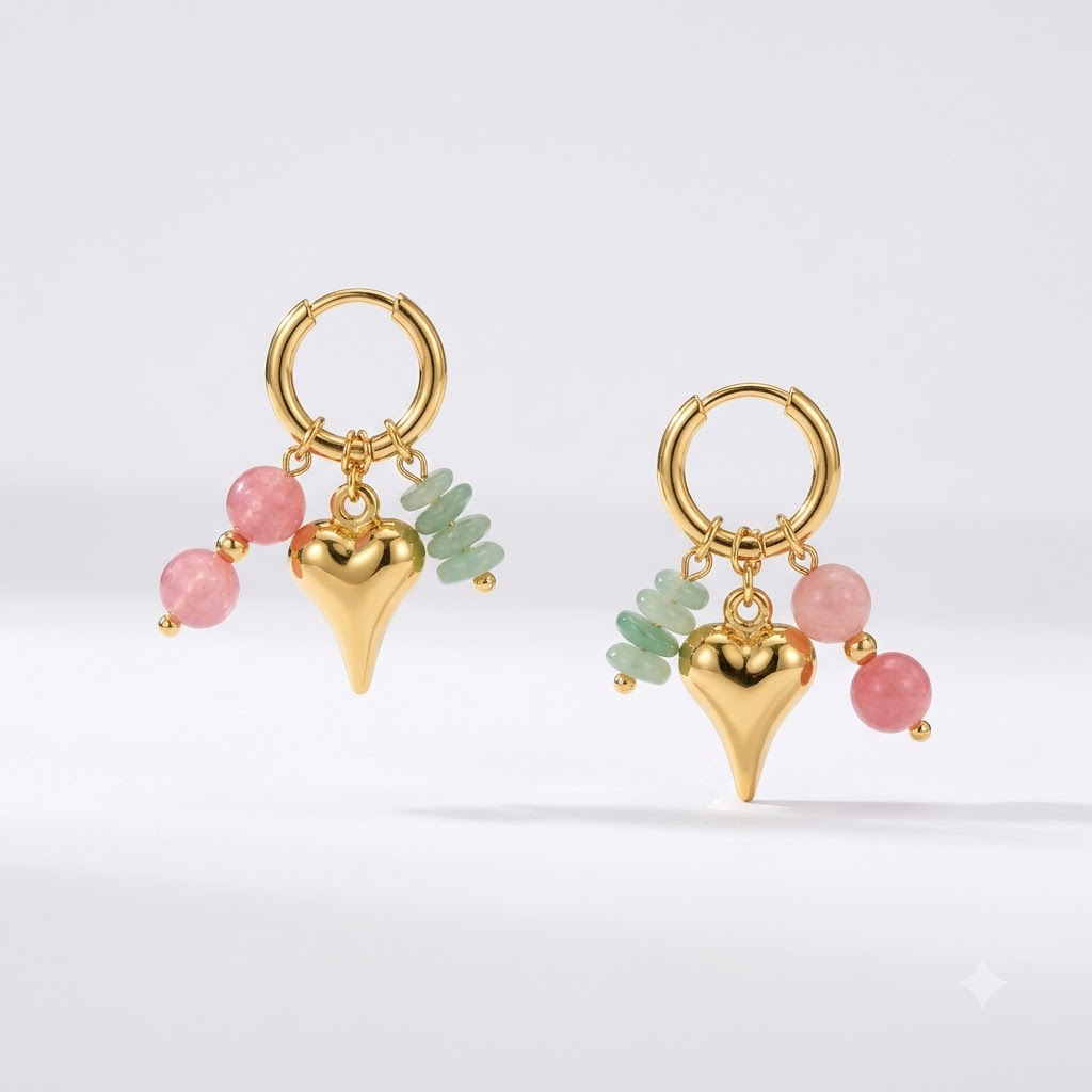 Rosé Heart Charm Hoops