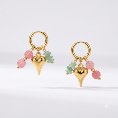 Rosé Heart Charm Hoops